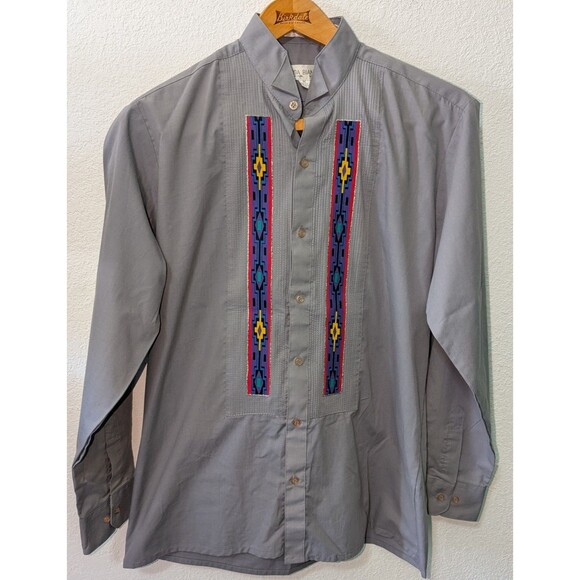 Moda Bianco Mens Native American Art To Wear Size Medium 15-15.5 Button Up (949m - Picture 1 of 4